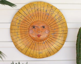 Hand-Hammered Recycled Metal Sun Face