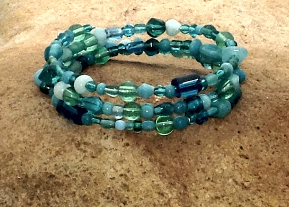 Turquoise Memory Wire Bracelet Sea Glass Boho Style Bohemian | Etsy