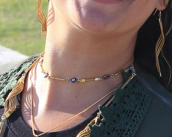 Golden Grass Evil Eye Choker / Capim Dourado / Evil Eye Choker / Gold / Organic / Eco-Friendly