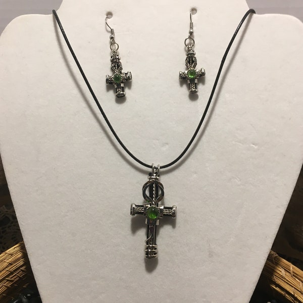 Recycled Bicycle Tire Cross Necklace and Earring Set / Murano Glass / Various Colors / Eco-jewelry