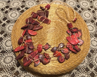 Multi-Strand Red Dyed Coconut Shell Necklace / Eco-jewelry / Organic