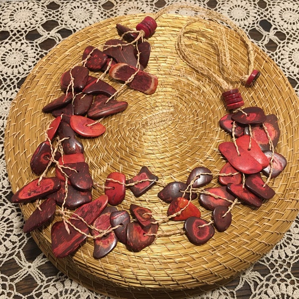 Multi-Strand Red Dyed Coconut Shell Necklace / Eco-jewelry / Organic