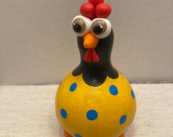 Cute Gourd Chicken Yellow, Blue Polka dots / Organic / Eco-Friendly