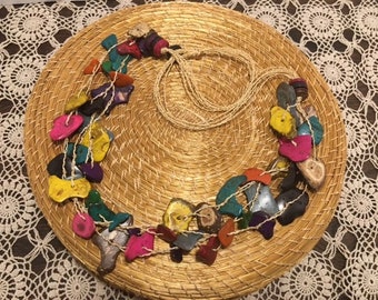 Multi-Strand Colorful Dyed Coconut Shell Necklace / Eco-jewelry / Organic