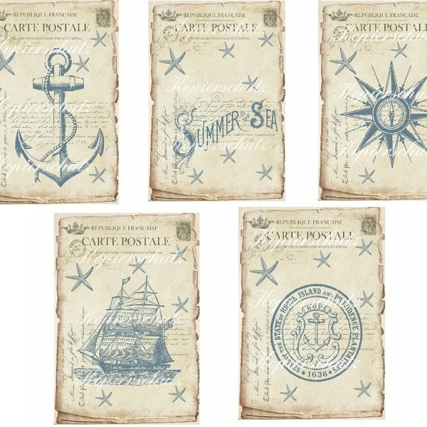 Bügelbild  Maritim Anker Summer Himmelsrichtung Segelschiff Stempel  Nautik Bügeltransferbild