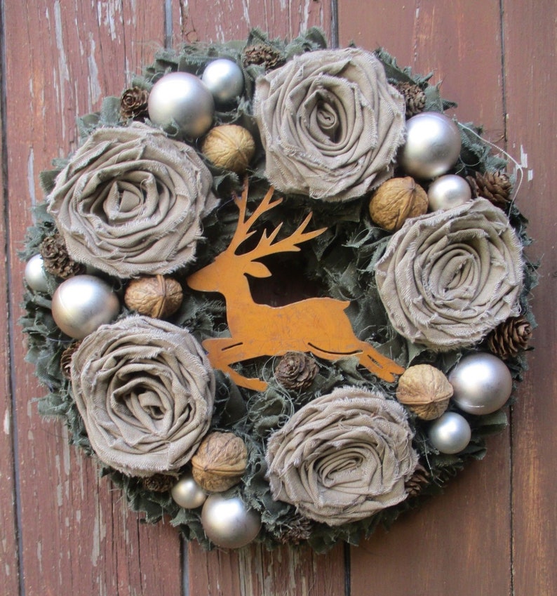Table wreath Autumn wreath WANDKRANZ Vintage wreath Fabric Wreath Christmas deer Autumn Advent wreath ShabbyChic door wreath