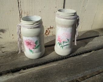 Deko-Glas  , BAUERNROSE Vase , Windlicht im Shabby Chic aus Altglas  ,Landhaus, Nachhaltigkeit, Utensilo
