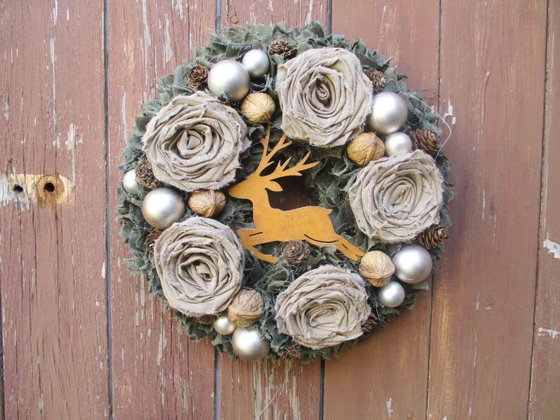 Table wreath Autumn wreath WANDKRANZ Vintage wreath Fabric Wreath Christmas deer Autumn Advent wreath ShabbyChic door wreath