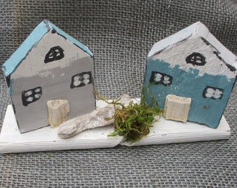 Shabby  Dekoration HÄUSER  Landschaft aus Altholz   , 20 x 9,5 x 5,5 cm