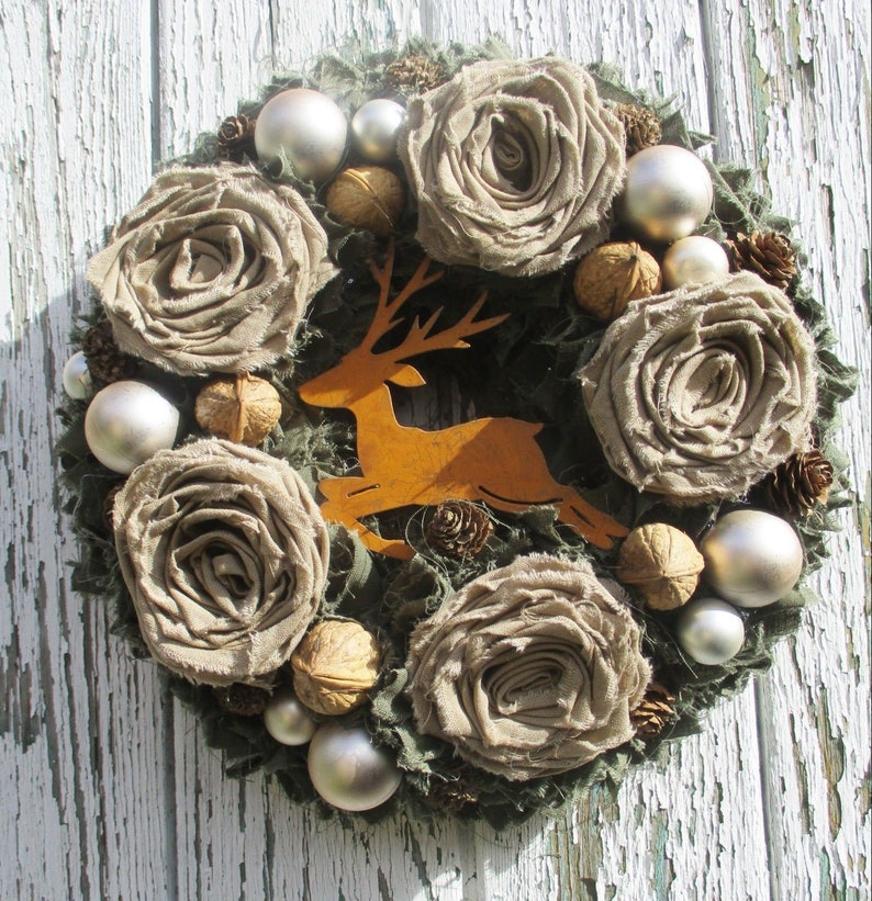 Table wreath Autumn wreath WANDKRANZ Vintage wreath Fabric Wreath Christmas deer Autumn Advent wreath ShabbyChic door wreath
