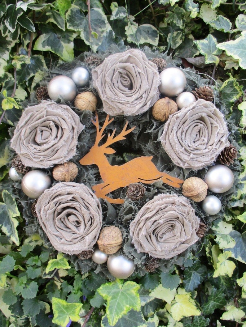 Table wreath Autumn wreath WANDKRANZ Vintage wreath Fabric Wreath Christmas deer Autumn Advent wreath ShabbyChic door wreath