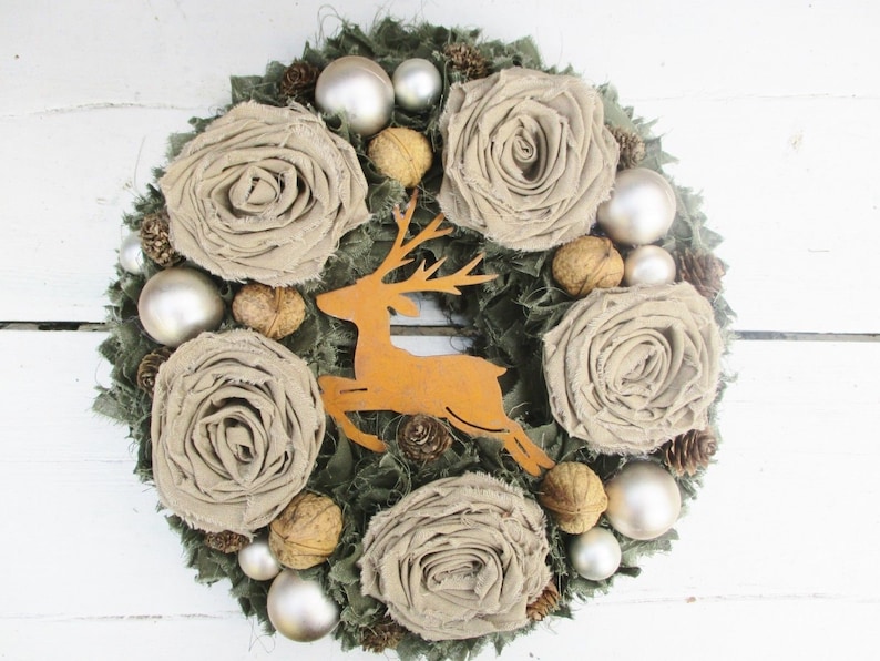 Table wreath Autumn wreath WANDKRANZ Vintage wreath Fabric Wreath Christmas deer Autumn Advent wreath ShabbyChic door wreath