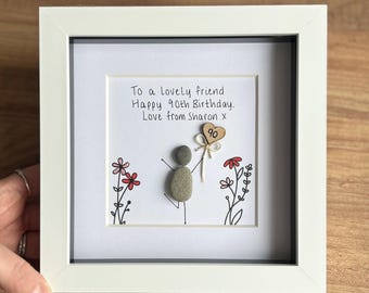 Personalised pebble art birthday, 90th, 80th, 70th, 60th, 50th, 40th, 30th, personalised pebble frame gift, personalised gift, pebble art,