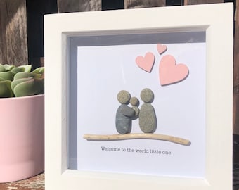 New Baby Gift, Baby Girl Gift, Baby Boy Gift, Gift for her, Gift for him, Pebble Frame, Pebble art gift, Personalised Gift, Nursery Frame
