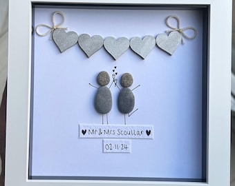 Wedding Gift for couple, Wedding Pebble Picture, Personalised gift for newlyweds, Wedding Gift, Mr and Mrs Gift, Mr and Mr, Mrs and Mrs