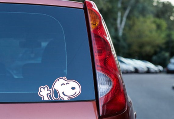 snoopy waving car window decal, bumper sticker, panel, vinyl sticker, vinyl  decal, personalised decal, for the car, gift for her