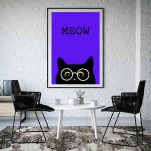 Blue MEOW ABSTRACT CAT art, Cat Silhouette Print, Minimalist Wall Art, Cat Poster, Instant Digital Download, Printable Wall Art, Cat Parent