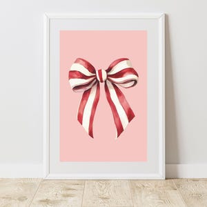 Christmas Bow Wall Art | Instant Digital Download | Printable Art | Christmas Decor | Perfect Gift | Holiday | Red & White | Home Decor