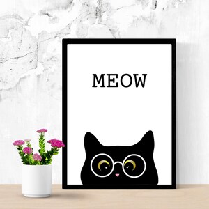 MEOW ABSTRACT CAT art, Cat Silhouette Print, Smart Cat, Cat Poster, Instant Digital Download, Printable Wall Art, Cat Parent