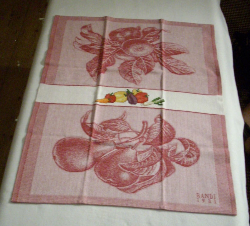 Red Cotton Tea Towel With White Aida Band Crossstitched With Etsy