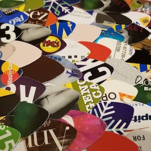 Upcycled Guitar Picks Made from Credit, & Shopping Gift Cards