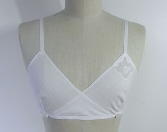 White Linen Handkerchief Bra, Flower Detailing, Kestos, Size UK 12