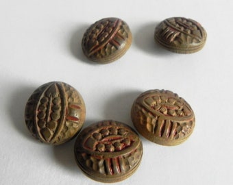 5 boutons en bois sculpté, 20 mm