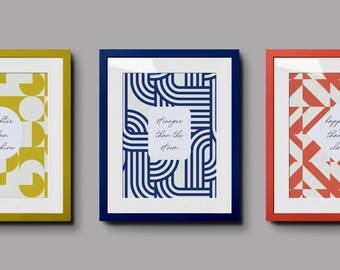 Mid Century Modern Printable Wall Art Trio Positive Quote Decor Inspirational Saying