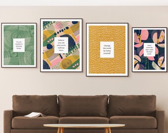 Mid Century Modern Quote Prints, Boho Gallery Wall Art (Digital Download)