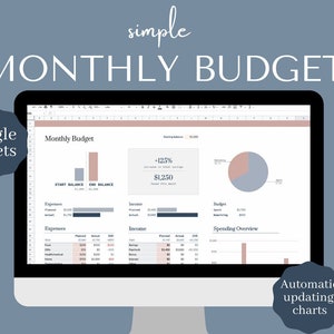 Monthly Budget Spreadsheet | Google Sheets, Simple, Easy to Use, Cute ...