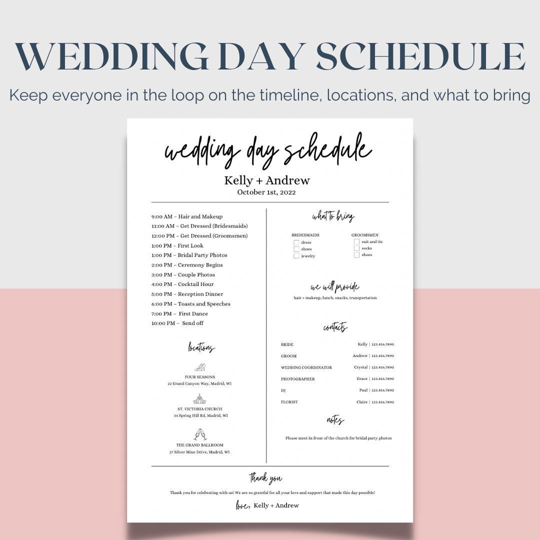 Wedding Day of Timeline Template Bridal Party Itinerary Schedule Wedding Day of Timeline Template Bridal Party Itinerary Schedule