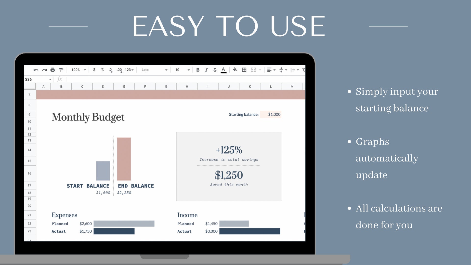 Monthly Budget Spreadsheet | Google Sheets, Simple, Easy to Use, Cute ...