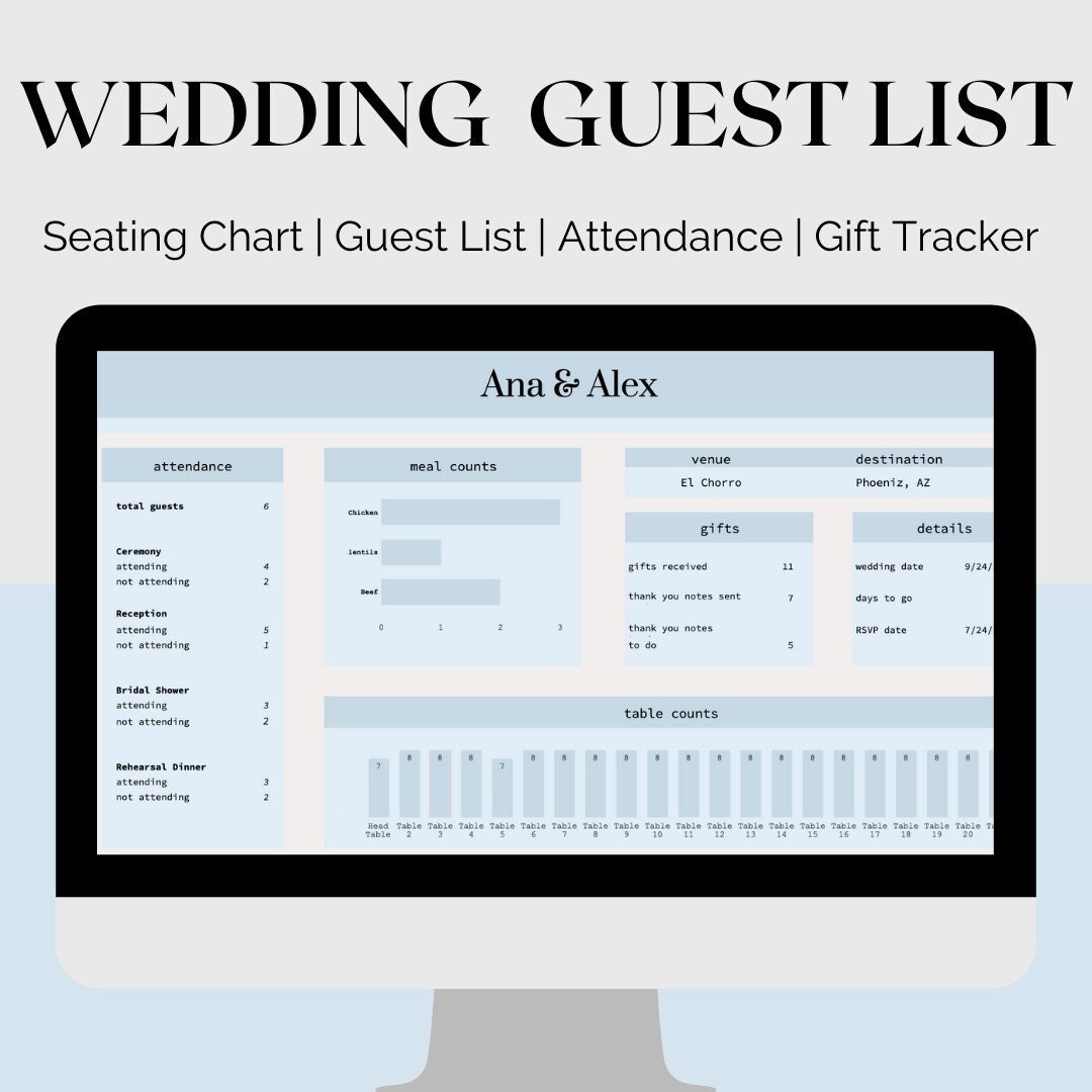 Wedding Planner Google Sheets Template Wedding Guest List Etsy