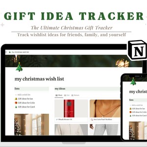 Notion Gift Tracker / Notion Digital Planner Holiday Christmas Gift Tracker, Lista de deseos de Navidad, Ideas de regalos para ella, Wish List Tracker