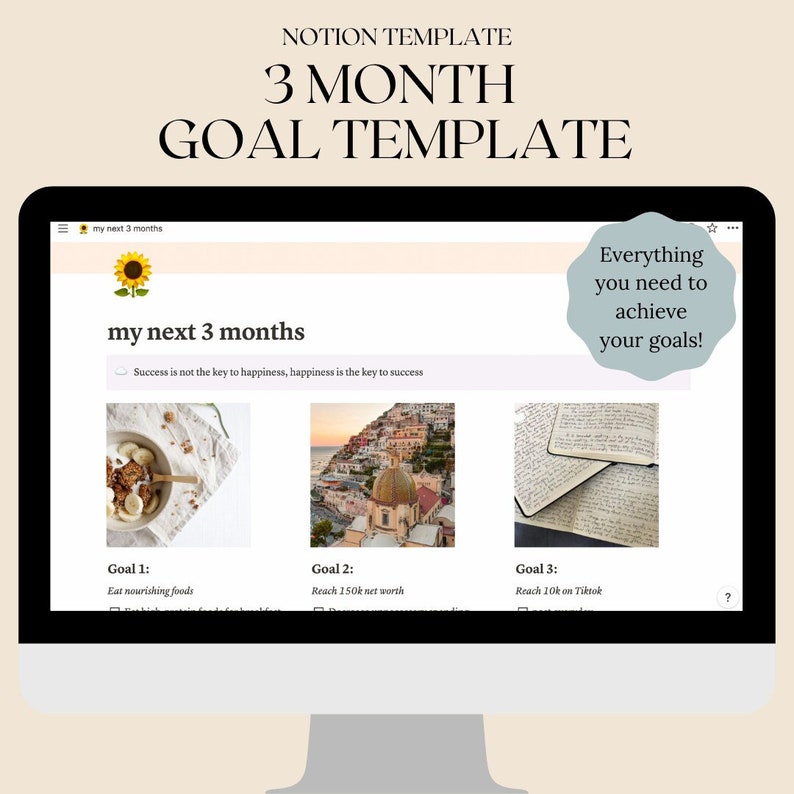 Notion Goal Template | Notion Digital Planner 3 Month Life Goal Template Manifesting, Achievement Tracker, Goal Tracker, Life Planner 