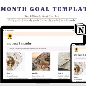 Notion Goal Template | Notion Digital Planner 3 Month Life Goal Template Manifesting, Achievement Tracker, Goal Tracker, Life Planner