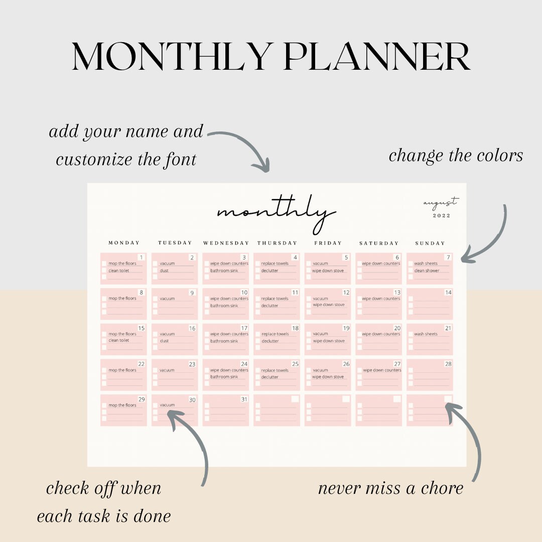 Editable Cleaning Planner Template Weekly Cleaning Routine - Etsy