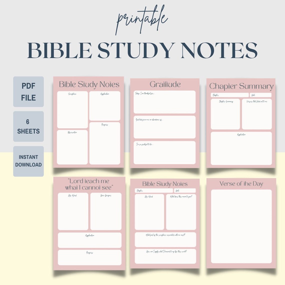 Printable Bible Study Notes Template | Instant Download Bible Chapter ...