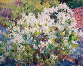 ORIGINAL painting, Floral landscape, Oil PAINTING, Impressionist art, Oil on Canvas, Floral Lilac art, Wall decor, Ukrainian art, Gift
