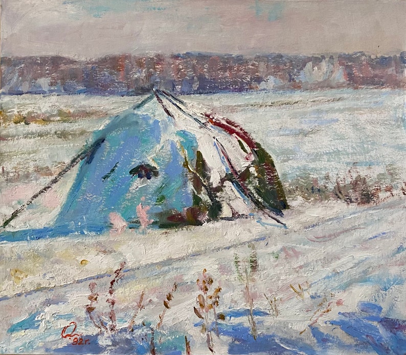 Vintage Painting, Winter Landscape, Authentic art,  Soviet painting, Ukrainian art, Wall decor, Socrealizm, Farmhouse decor, Gift
