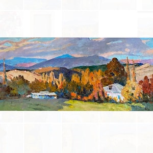 ORIGINAL PAINTING, Large wall art, Impressionist art, Oil on Canvas, Rural landscape, Mountains scenery, Farmhouse decor, Wall decor