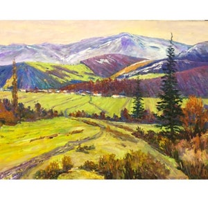 ORIGINAL PAINTING, Large wall art, Impressionist art, Oil on Canvas, Rural landscape, Mountains scenery, Farmhouse decor, Wall decor