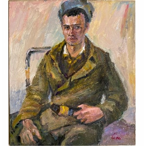 Retrato de hombre vintage, Pintura de retrato, Pintura original, retrato de soldado, Pintura soviética, Pintura figurativa, Arte ucraniano, Pared a