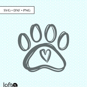 Hand-drawn Paw Heart SVG, Animal Paw svg, Hand-drawn Paw dxf, Paw cut svg, Drawn Paw svg, Animal Paw svg, Animal Paw Heart svg, paw svg