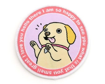 Happy Labrador Retriever Dog Iron-On Patch, Kawaii Applique