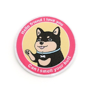 Parche termoadhesivo tejido "Huele tu trasero" para perro, Shiba Inu Kawaii