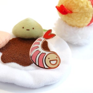 Shrimpy Enamel Pin // ebi, shrimp, kawaii, cute, happy, pink, sushi, japanese, seafood, prawn, food