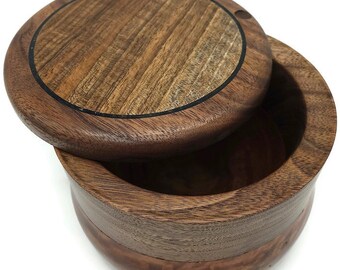 American Walnut and Eucalyptus wooden twist top box, secret stash box