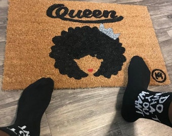 QUEEN MAT-Queen Doormat | Black Women | Front-door mat | Housewarming gift | Handmade Doormat