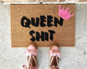 Queen Sh*t MAT doormat- Pink Mat | Front-door mat | Housewarming gift | Handmade Doormat- funny doormat | housewarming gift